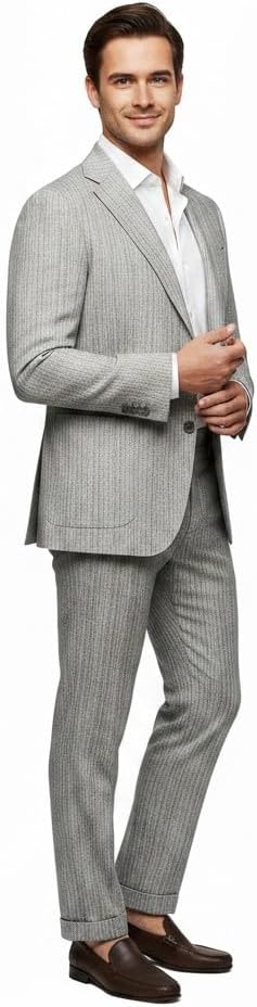 Herringbone Linen Suit for 2-Piece Casual Woven Blazer and Trousers Breathable Summer Suit Set