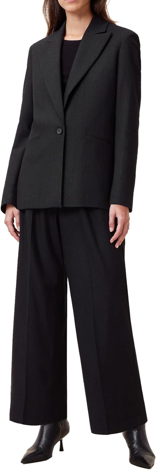 Women's Pinstripe Slim Fit Blazer Black Narrow Notch Lapel Single Button Welt Pockets Long Sleeve Business Formal Jacket Women's Pinstripe Slim Fit Blazer Black Narrow Notch Lapel Single Button Welt Pockets Long Sleeve Business Formal Jacket