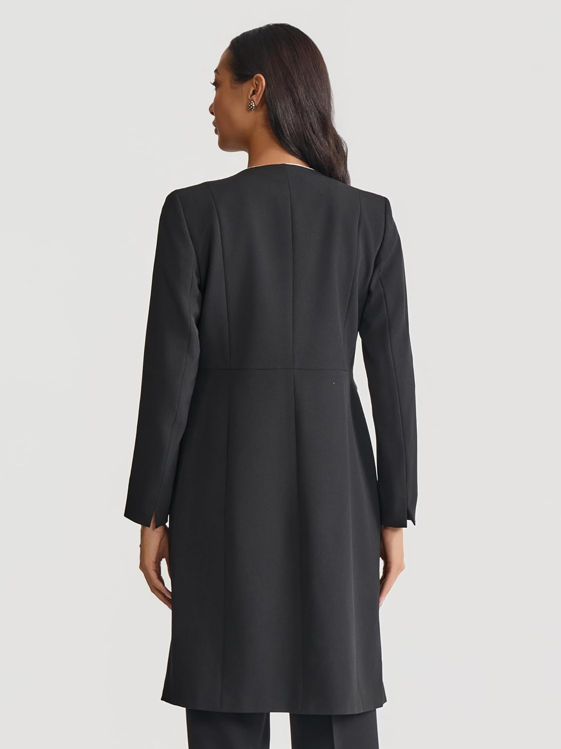 Women's 2-Piece Contrast Piping Blazer Set Banded Collar White Trim Open Front Flap Pocket Black Matching Trousers Co-Ord Women's 2-Piece Contrast Piping Blazer Set Banded Collar White Trim Open Front Flap Pocket Black Matching Trousers Co-Ord