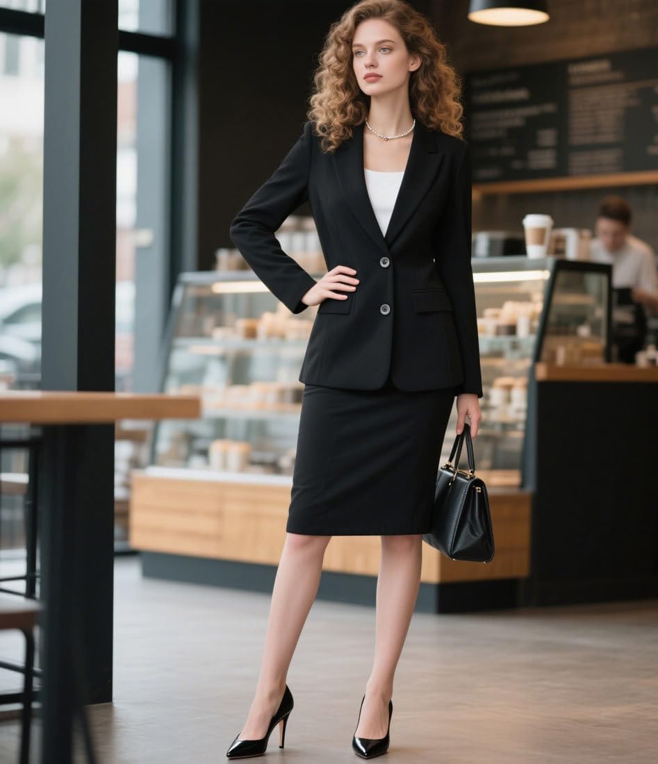 2 Piece Slim Fit Skirt and Blazer Sets for Business Office Formal Dress Suit