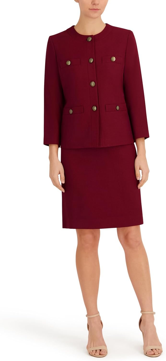 2-piece Button Front Blazer &amp Skirt Set