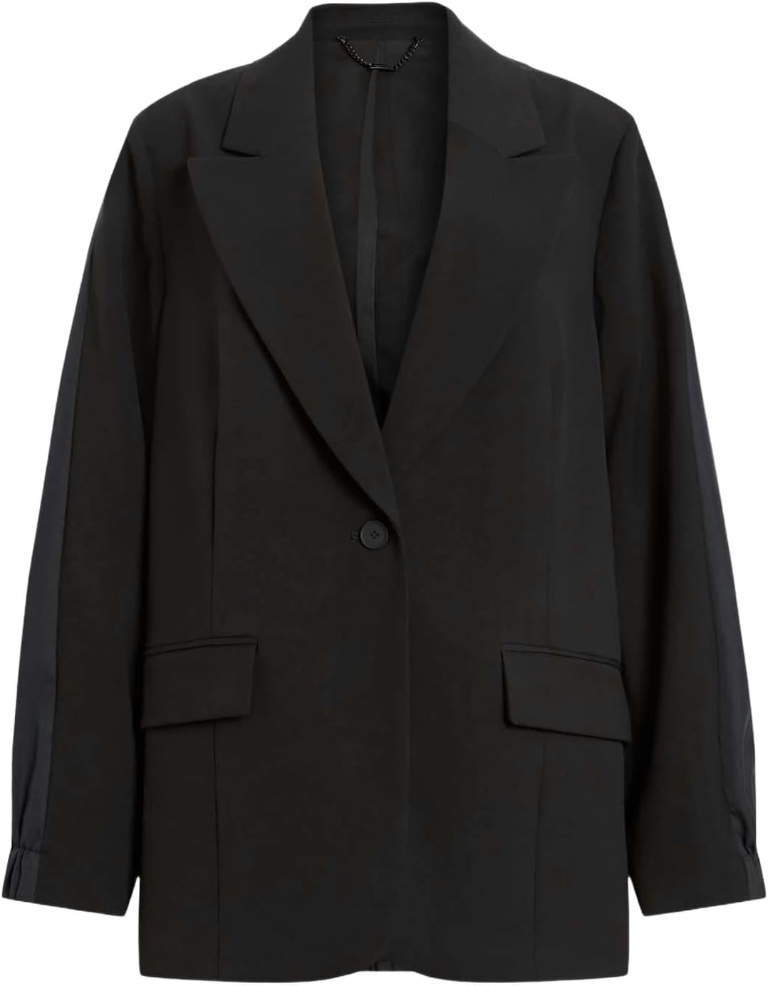 Women's Oversized Black Blazer Wide Notched Lapel Single Button Long Sleeve Tailored Formal Casual Jacket