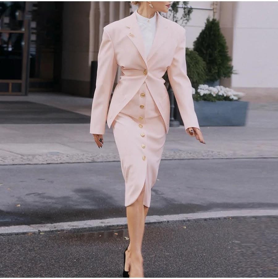 Single Breasted Skirt Suit Lapel Long Sleeve Blazer with High Waist Skirt Workwear Dinner Party Single Breasted Skirt Suit Lapel Long Sleeve Blazer with High Waist Skirt Workwear Dinner Party