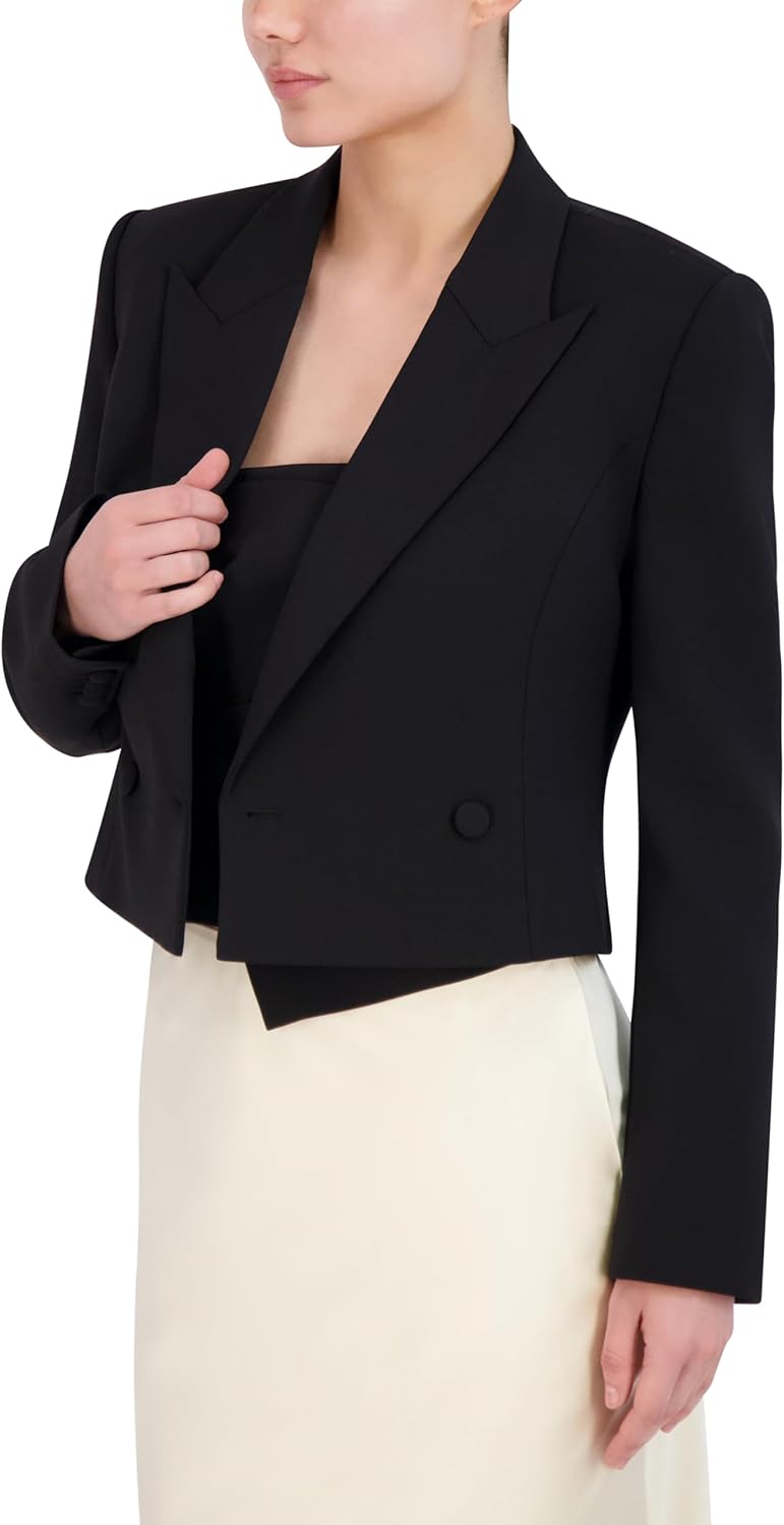 Women's Cropped Blazer Long Sleeve Deep V-Neck Single Button Tailored Short Fit Structured Office Jacket Women's Cropped Blazer Long Sleeve Deep V-Neck Single Button Tailored Short Fit Structured Office Jacket