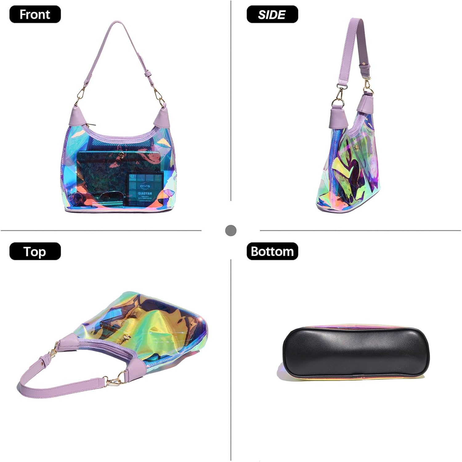 Clear Shoulder Bags for Women, Stadium Approved Cute Hobo Tote Crossbody Handbag Mini Clutch Purse