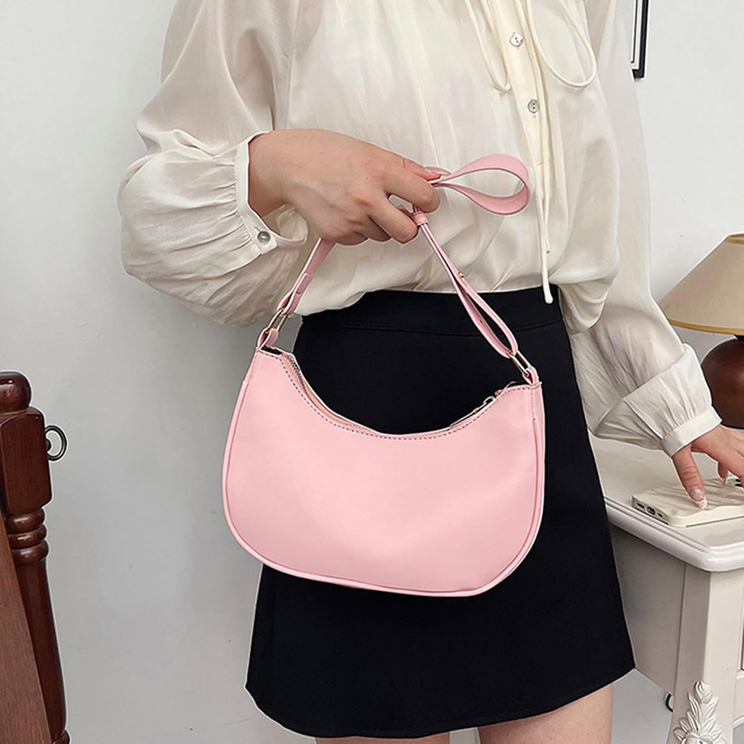 Shoulder Bags for Women Leather Tote Bag Handbag Y2K Purse Hobo Bag Zipper Underarm Bag