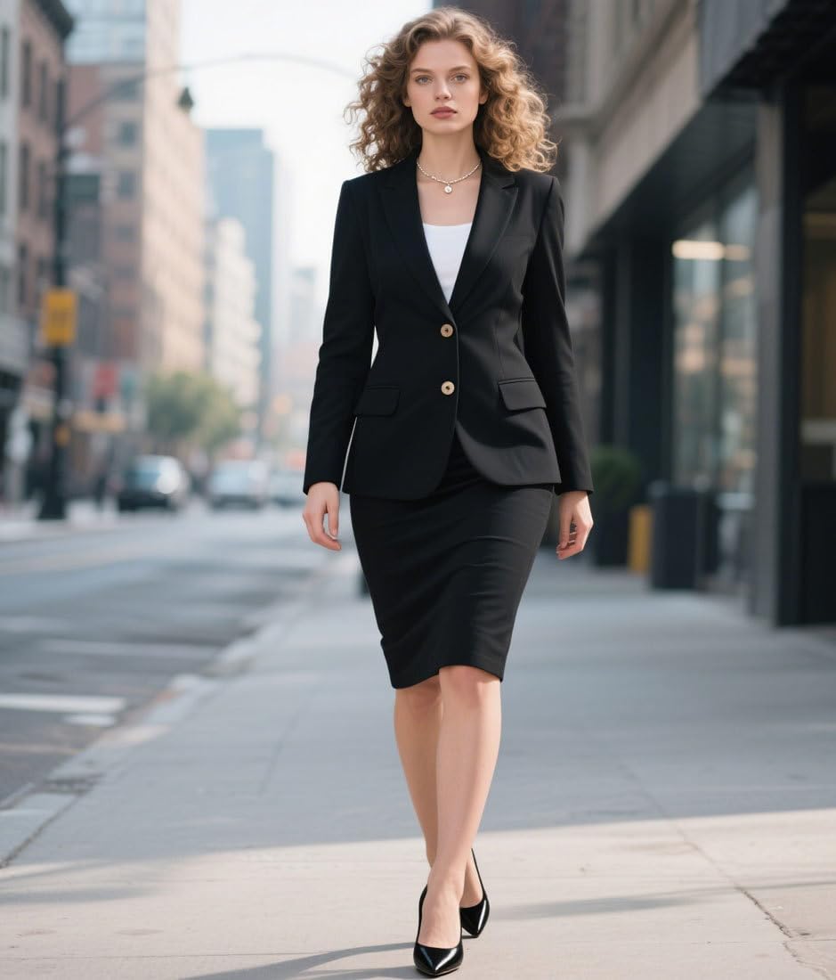 2 Piece Slim Fit Skirt and Blazer Sets for Business Office Formal Dress Suit