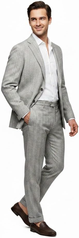 Herringbone Linen Suit for 2-Piece Casual Woven Blazer and Trousers Breathable Summer Suit Set
