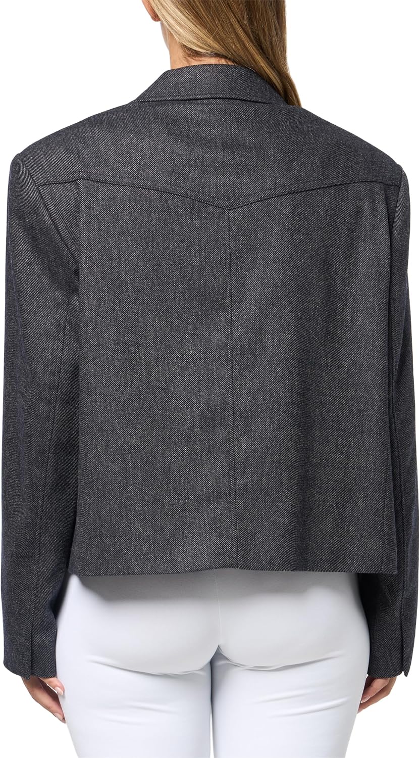 Women's Taflong Wool Blend Cropped Blazer Peak Lapel Single Button Flap Pocket Short Fit Casual Office Jacket