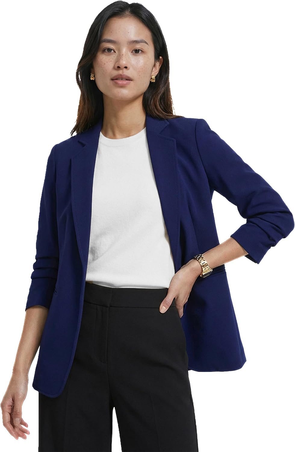 Women's Plus Size Scrunch Sleeve Open-Front Blazer Distant Mountain Print Notch Lapel Long Sleeve Relaxed Duster Jacket