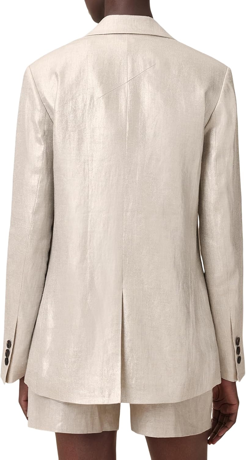 Women's 3-Piece Metallic Linen Suit Set Champagne Gold Notched Lapel Blazer Vest Shorts Matching Formal Co-Ord