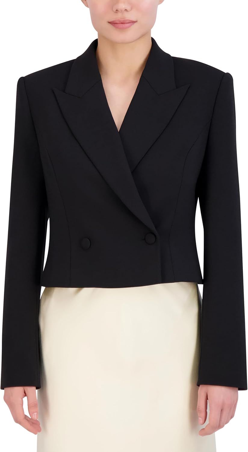 Women's Cropped Blazer Long Sleeve Deep V-Neck Single Button Tailored Short Fit Structured Office Jacket