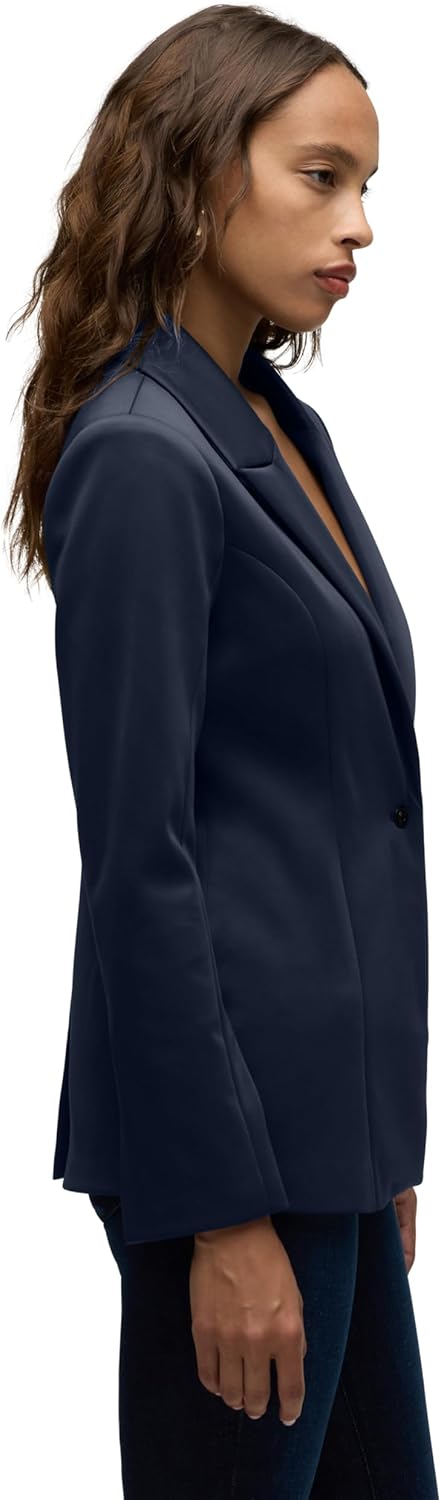 Women's Navy Peak Lapel Fitted Blazer Single Button Tailored Wool-Blend Jacket with Lapel Pin Matching Bootcut Jeans 2-Piece Set Women's Navy Peak Lapel Fitted Blazer Single Button Tailored Wool-Blend Jacket with Lapel Pin Matching Bootcut Jeans 2-Piece Set