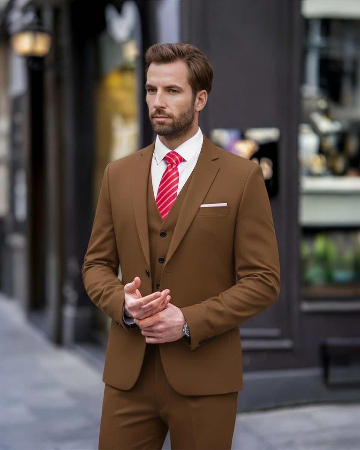 Slim Fit 3 Pieces Suit One Button Blazer Set Jacket Vest &amp Pants