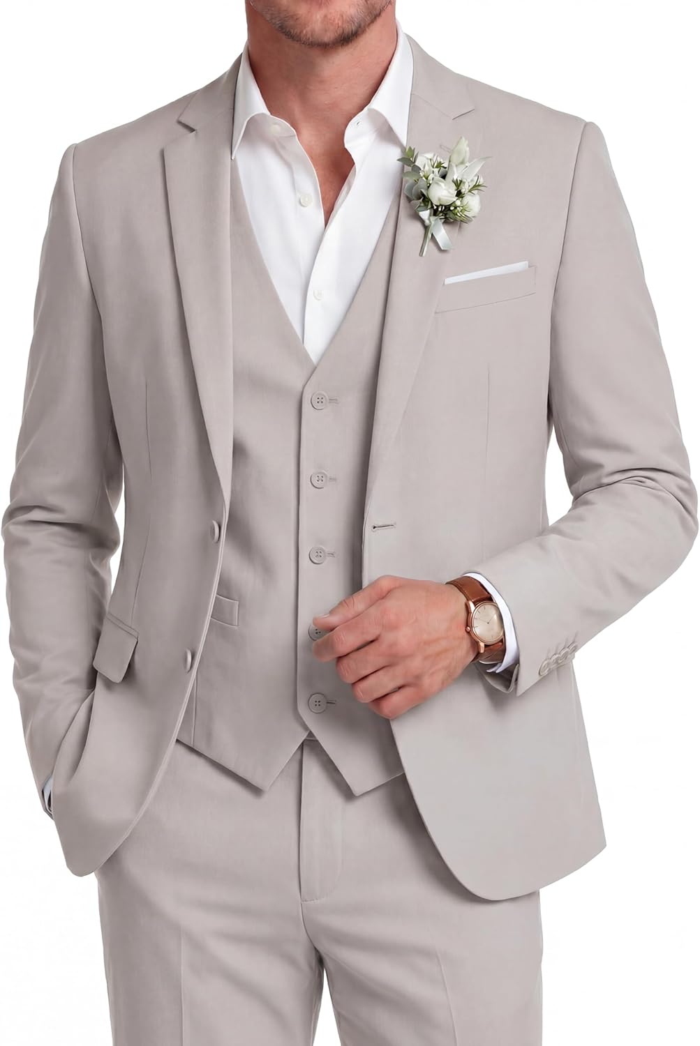 3 Piece Linen Suits Casual Blazer Jackets Vest Pants Set for Wedding Business Prom