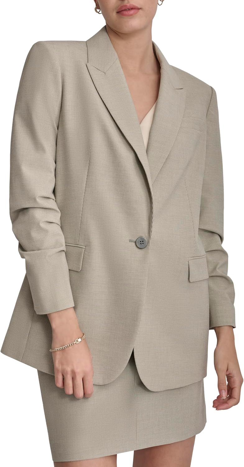 Women's Business Casual One Button Blazer Notch Lapel Flap Pocket Classic Fit Office Work Jacket
