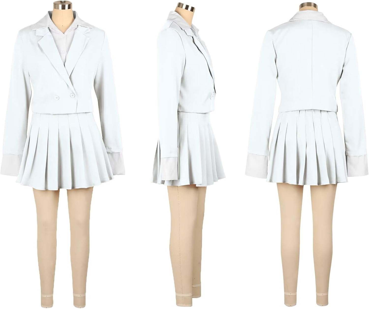 2 Piece Outfits Color Block Crop Blazer Mini Pleated Skirt Sets Matching Set Casual Business Skirt Suits