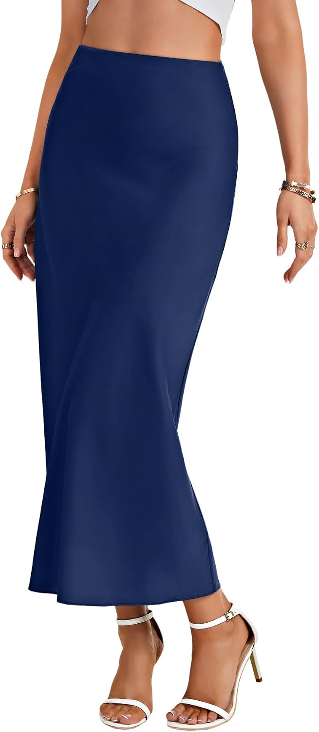 Women's Satin Silky High Elastic Waist A Line Flowy Elegant Long Skirt Women's Satin Silky High Elastic Waist A Line Flowy Elegant Long Skirt