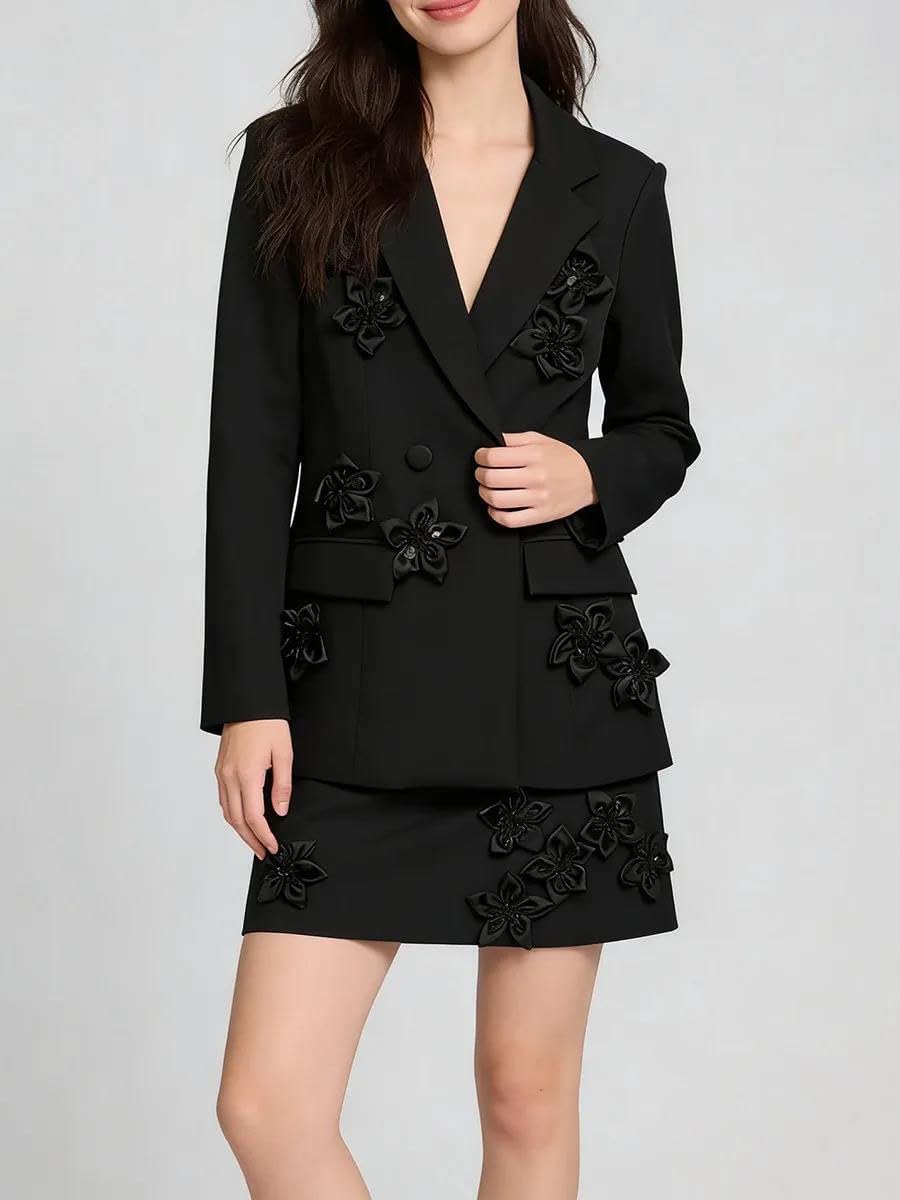 Blazer Skirt Set Patchwork Long Sleeve Lapel Jacket with High Waist Skirt Commuting Party Dinner
