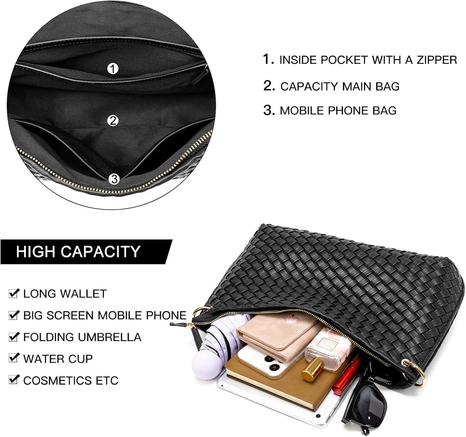 Woven Bag for Women Woven Purse Small Hobo Bag Fashion Shoulder Bag PU Leather Handmade