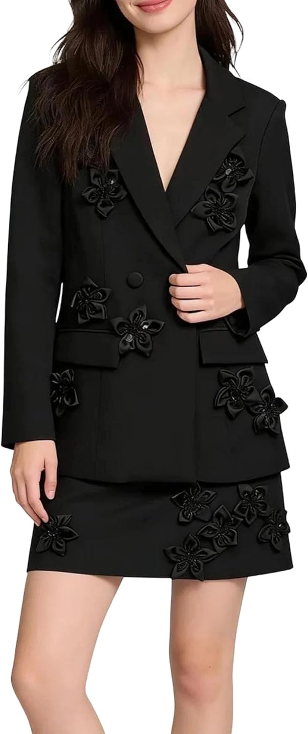 Blazer Skirt Set Patchwork Long Sleeve Lapel Jacket with High Waist Skirt Commuting Party Dinner