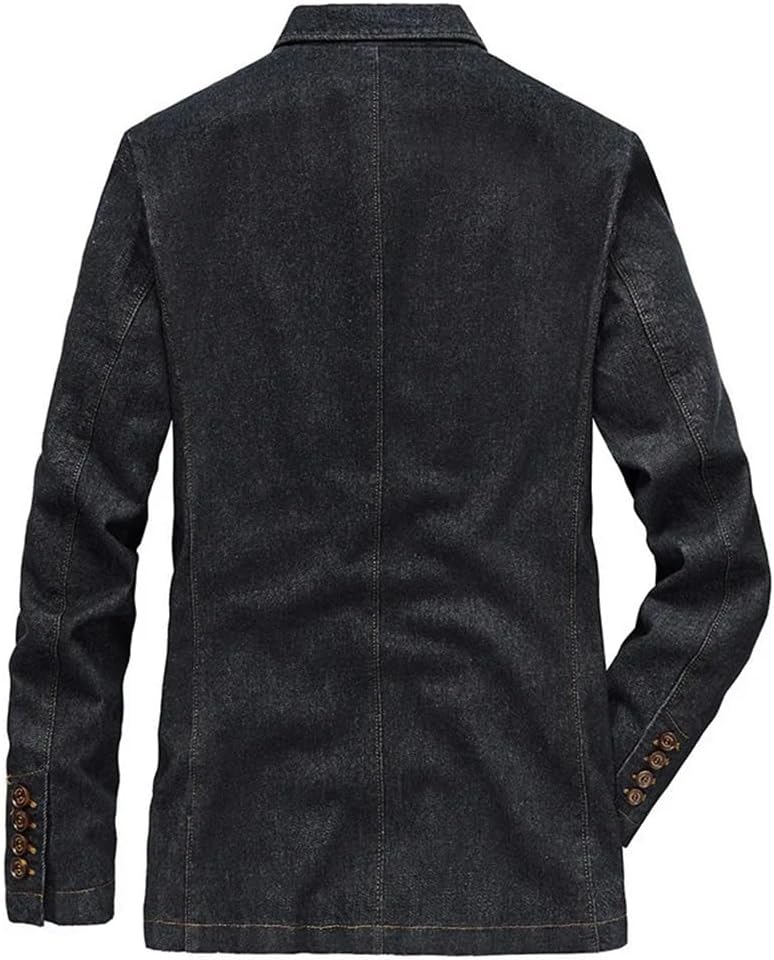 Men's Dark Wash Denim Blazer Notch Lapel 2-Button Asymmetric Patch Flap Pockets Lapel Pin Brown Horn Buttons Topstitched Long Sleeve Casual Office Jacket Men's Dark Wash Denim Blazer Notch Lapel 2-Button Asymmetric Patch Flap Pockets Lapel Pin Brown Horn Buttons Topstitched Long Sleeve Casual Office Jacket