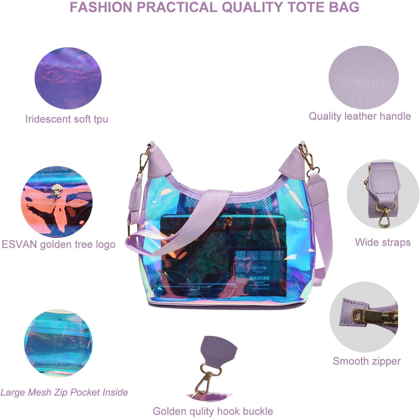 Clear Shoulder Bags for Women, Stadium Approved Cute Hobo Tote Crossbody Handbag Mini Clutch Purse