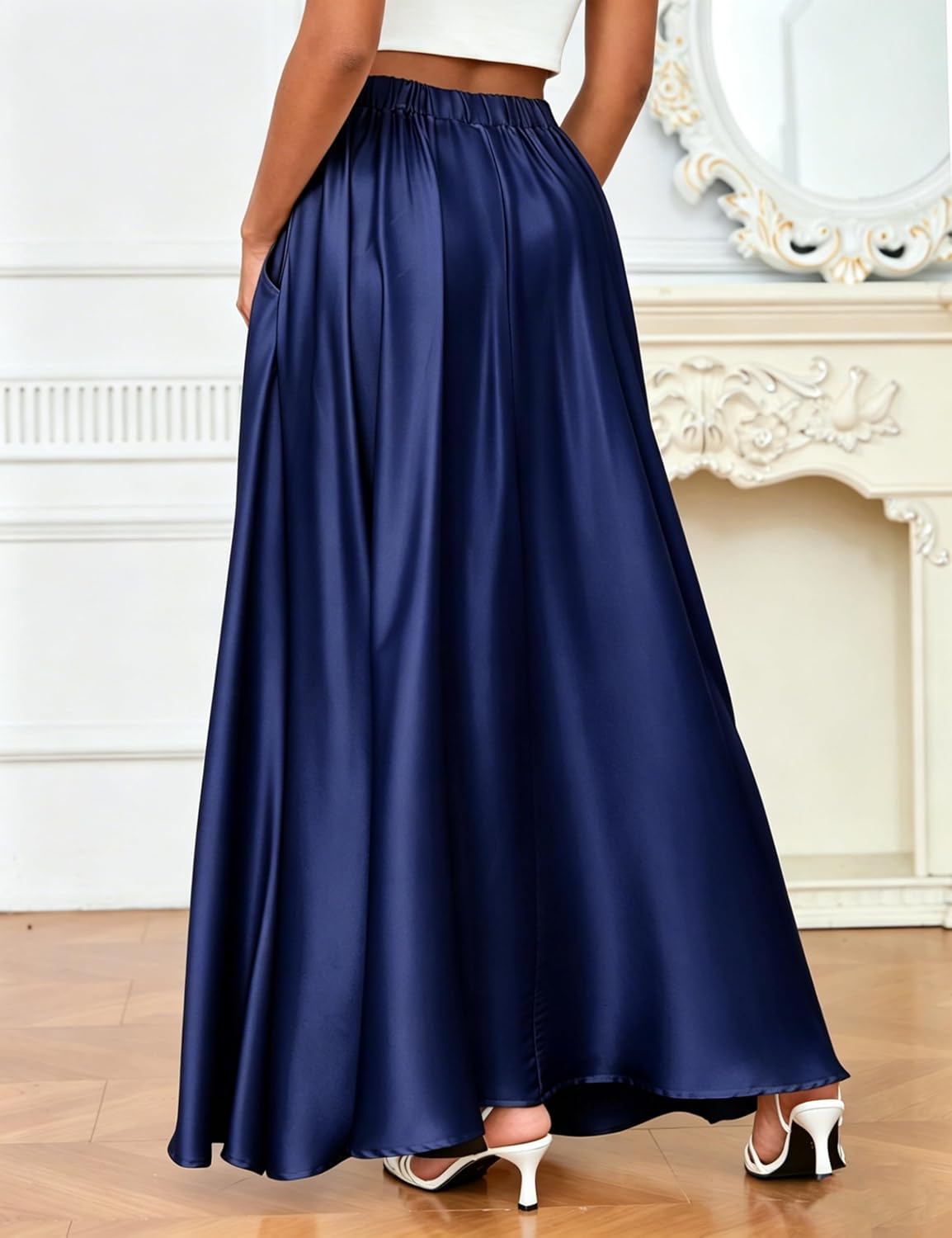 Maxi Satin Skirts for High Waisted Flowy Long A line Skirt Trendy for Office Holiday Party