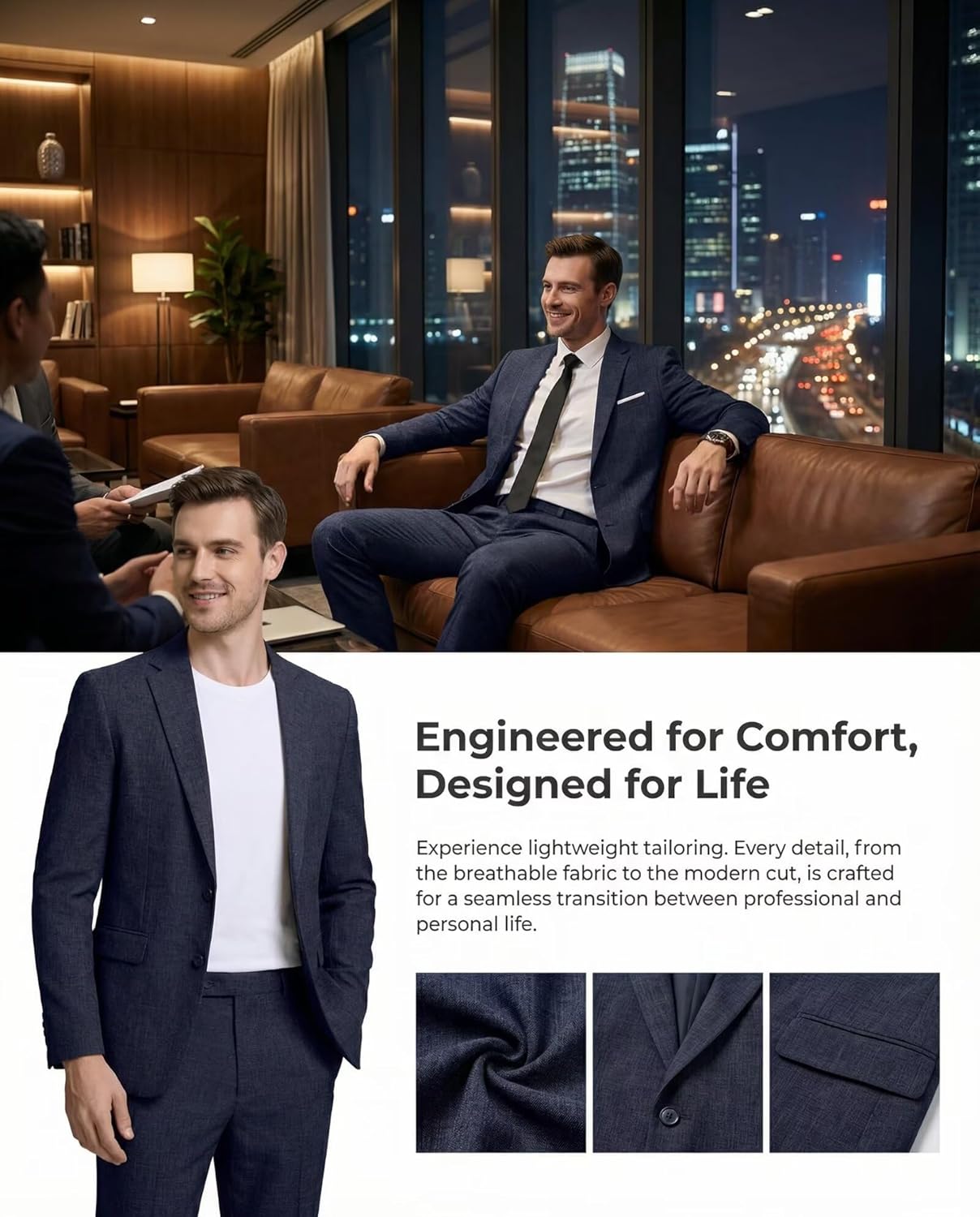 Casual Suits Fit 2 Piece Suit One Button Blazer Jacket Pants Set for Business Prom Wedding