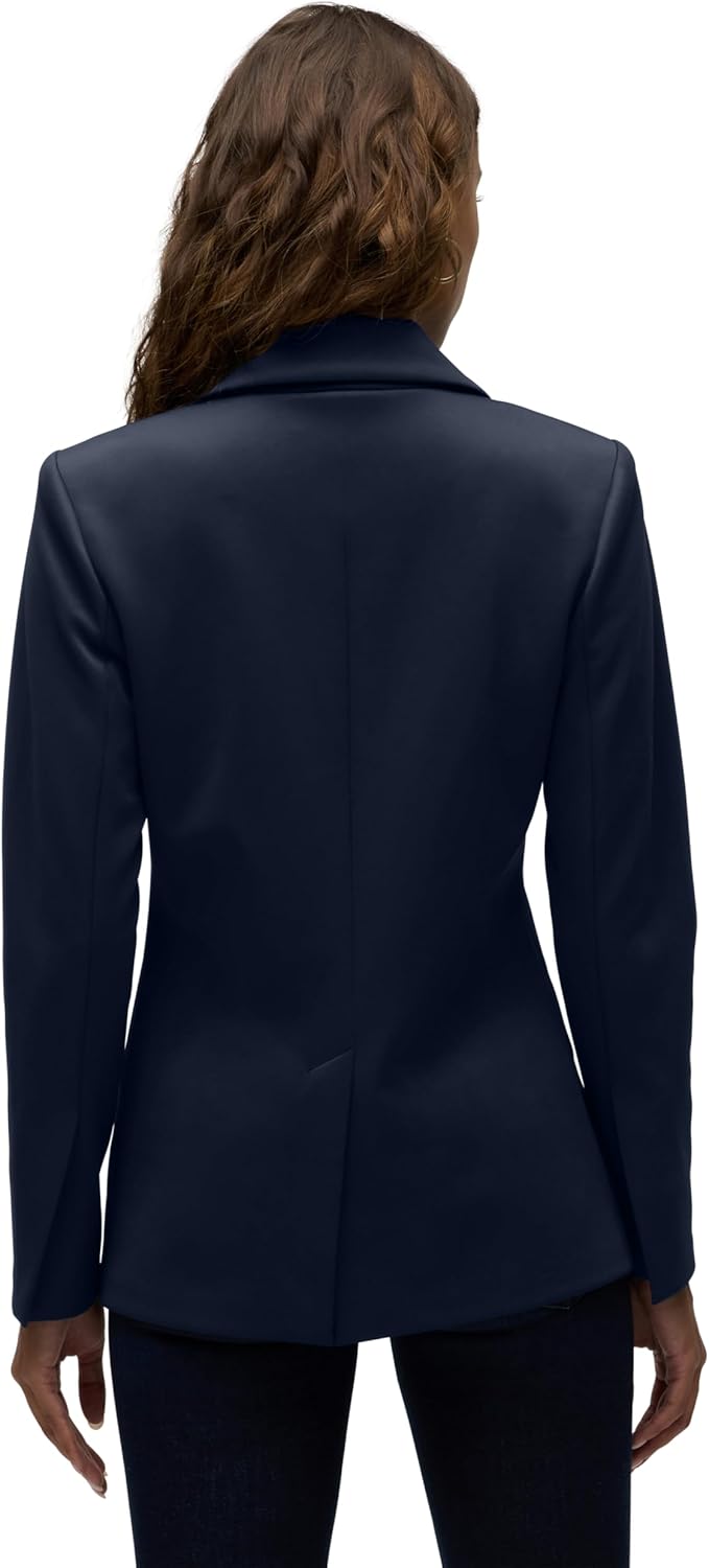 Women's Navy Peak Lapel Fitted Blazer Single Button Tailored Wool-Blend Jacket with Lapel Pin Matching Bootcut Jeans 2-Piece Set Women's Navy Peak Lapel Fitted Blazer Single Button Tailored Wool-Blend Jacket with Lapel Pin Matching Bootcut Jeans 2-Piece Set