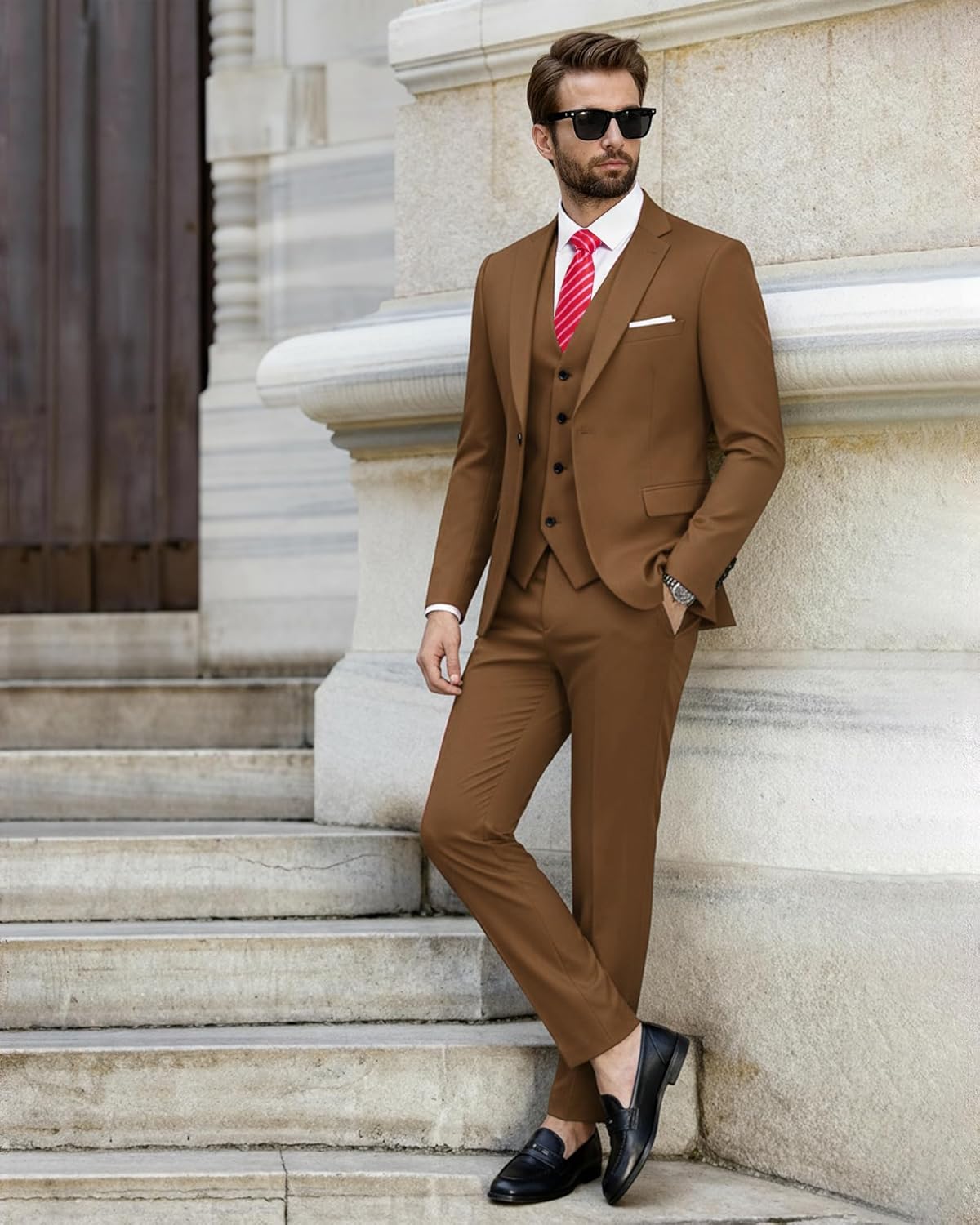 Slim Fit 3 Pieces Suit One Button Blazer Set Jacket Vest &amp Pants