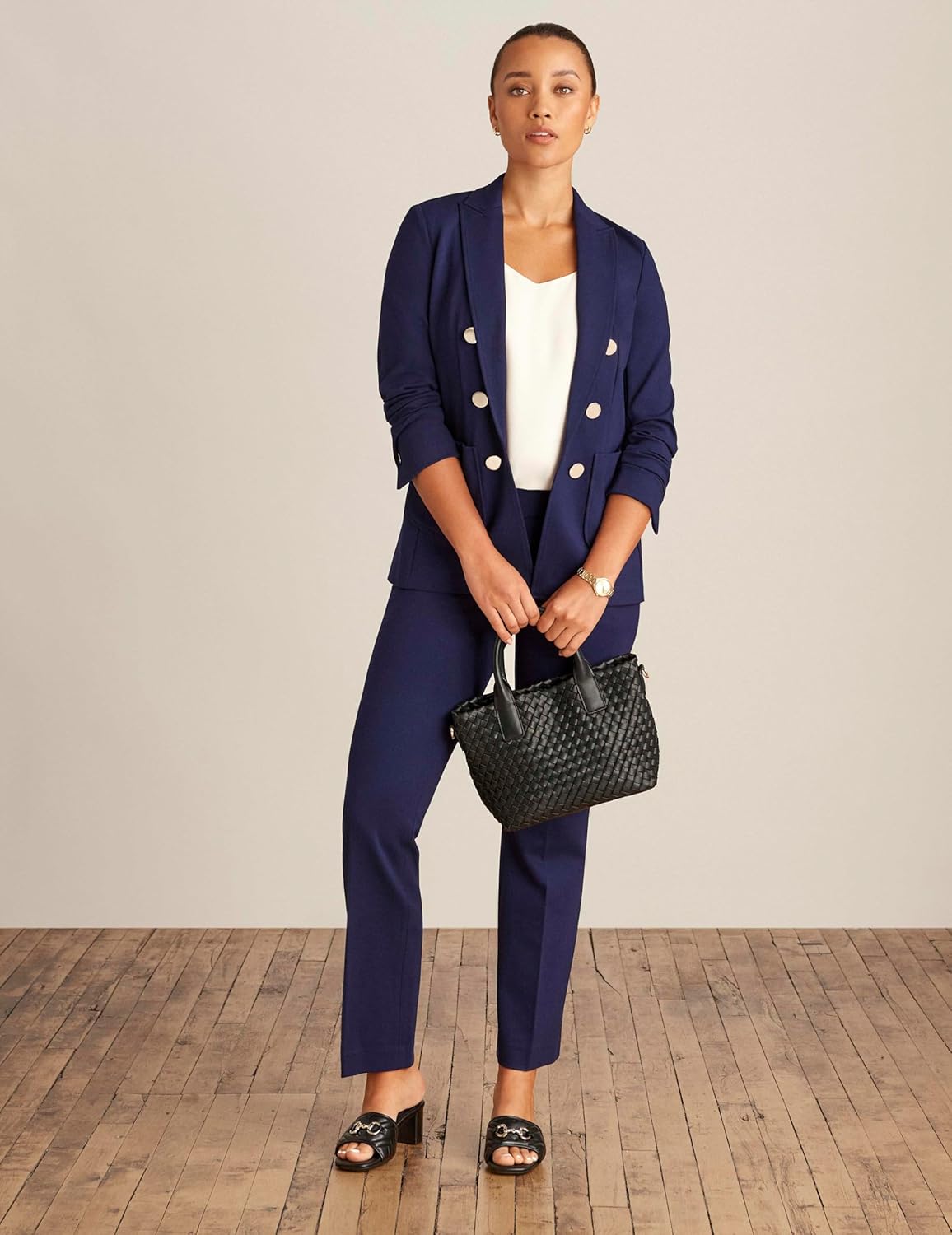 Women's Compression Faux Double-Breasted Blazer V-Neck Open Front Flap Pocket Slim Fit Stretch Knit Office Cardigan Jacket Women's Compression Faux Double-Breasted Blazer V-Neck Open Front Flap Pocket Slim Fit Stretch Knit Office Cardigan Jacket