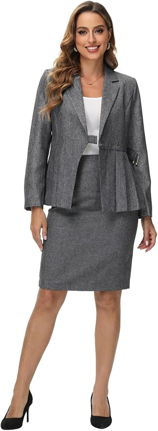 Skirt Sets 2 Piece Outfits Business Casual Suits for Asymmetric Blazer Dress Interview Work Office