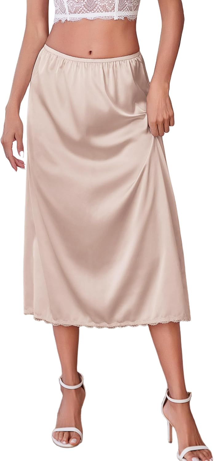 Women's Satin Half Slip 36 Lace Long Underskirt