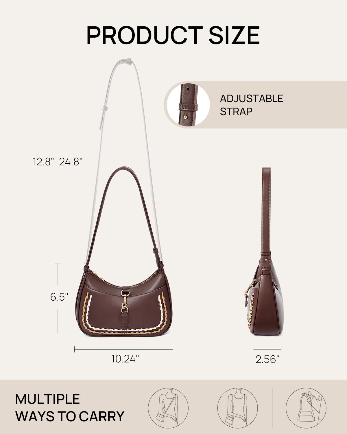 Shoulder Bag for Women Vegan Leather Women's Shoulder Purses Handbags with 2 Removable Strap Crossbody Bag Purses