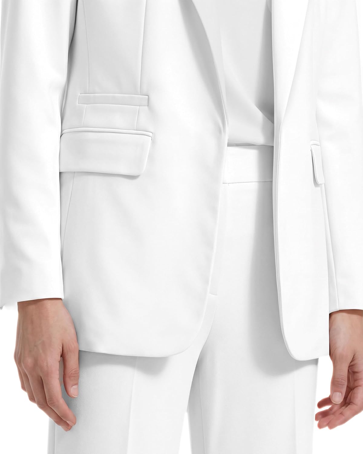 Women's Long Sleeve Stretch Open Front Blazer V-Neck Flap Pocket Slim Fit Casual Work Office Cardigan Jacket