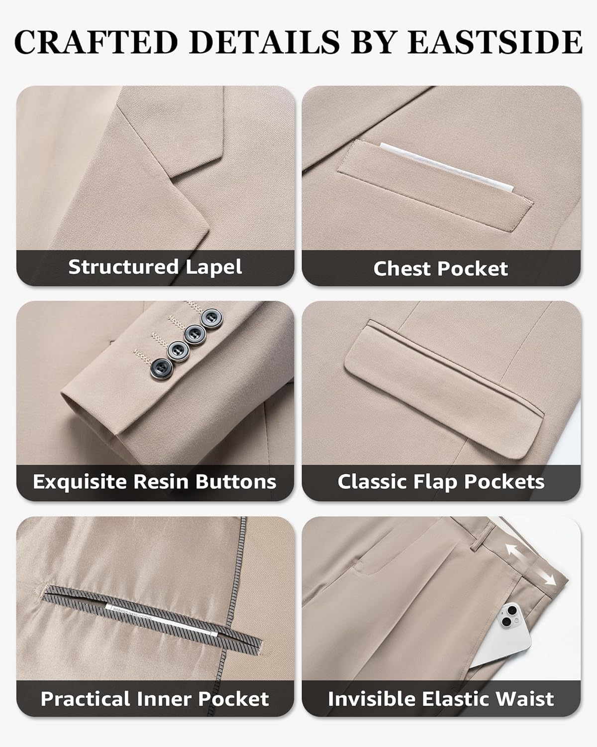 Slim Fit 3 Pieces Suit One Button Blazer Set Jacket Vest &amp Pants
