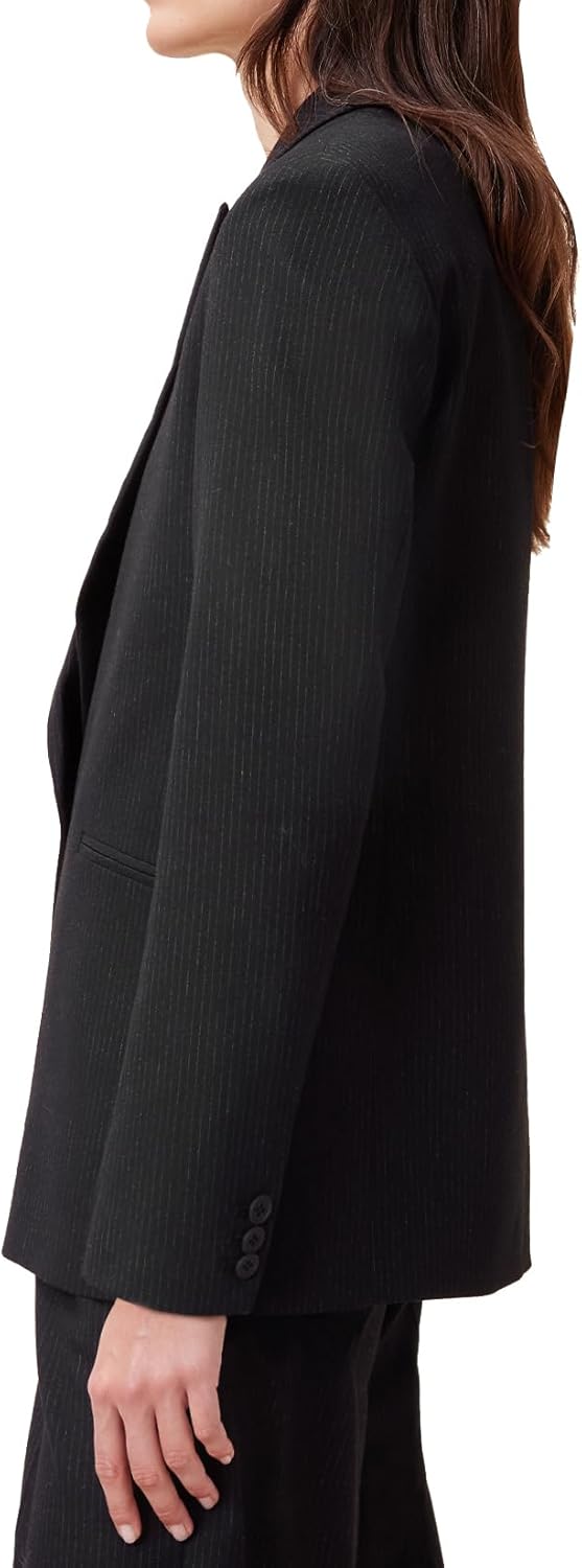 Women's Pinstripe Slim Fit Blazer Black Narrow Notch Lapel Single Button Welt Pockets Long Sleeve Business Formal Jacket Women's Pinstripe Slim Fit Blazer Black Narrow Notch Lapel Single Button Welt Pockets Long Sleeve Business Formal Jacket