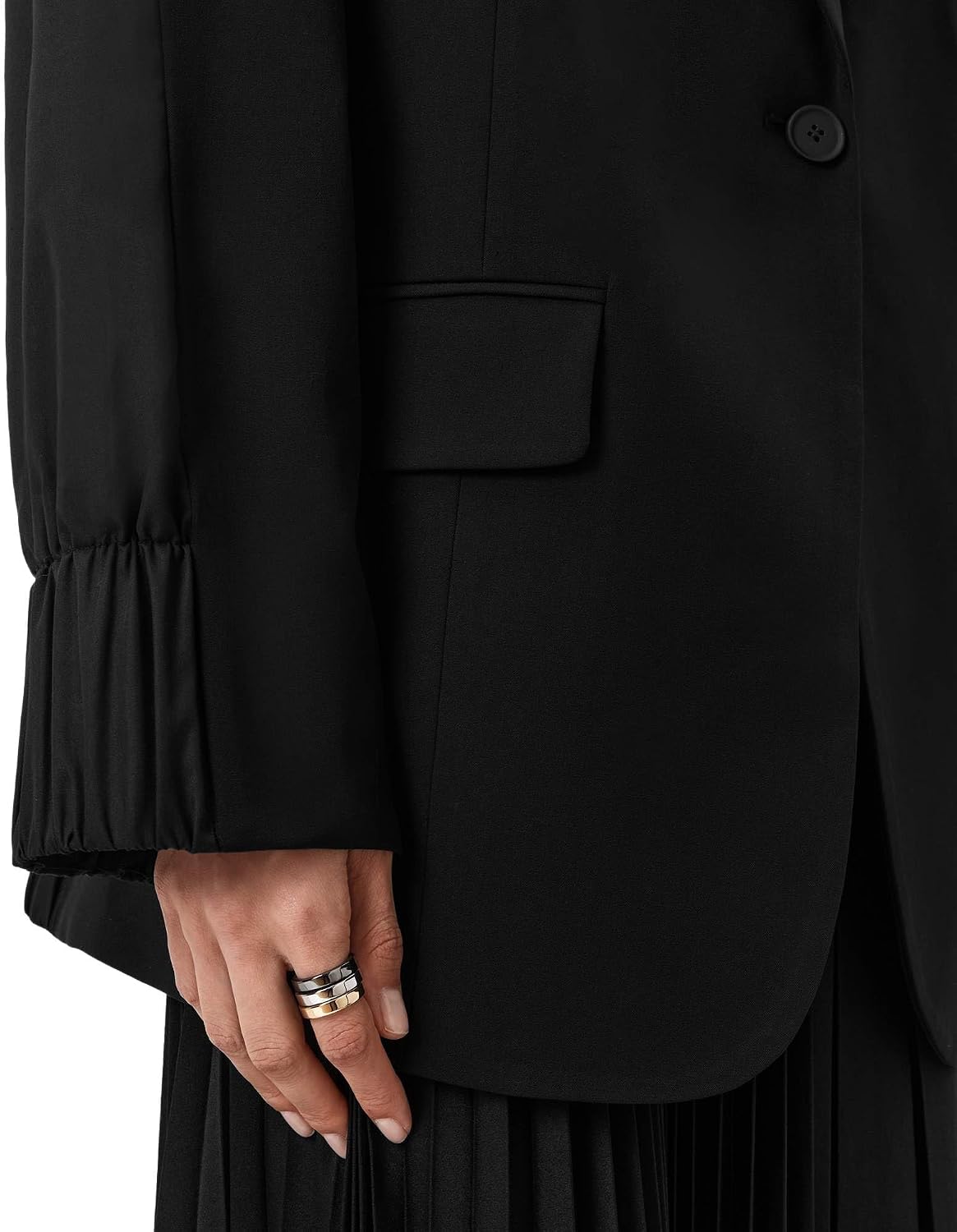 Women's Oversized Black Blazer Wide Notched Lapel Single Button Long Sleeve Tailored Formal Casual Jacket