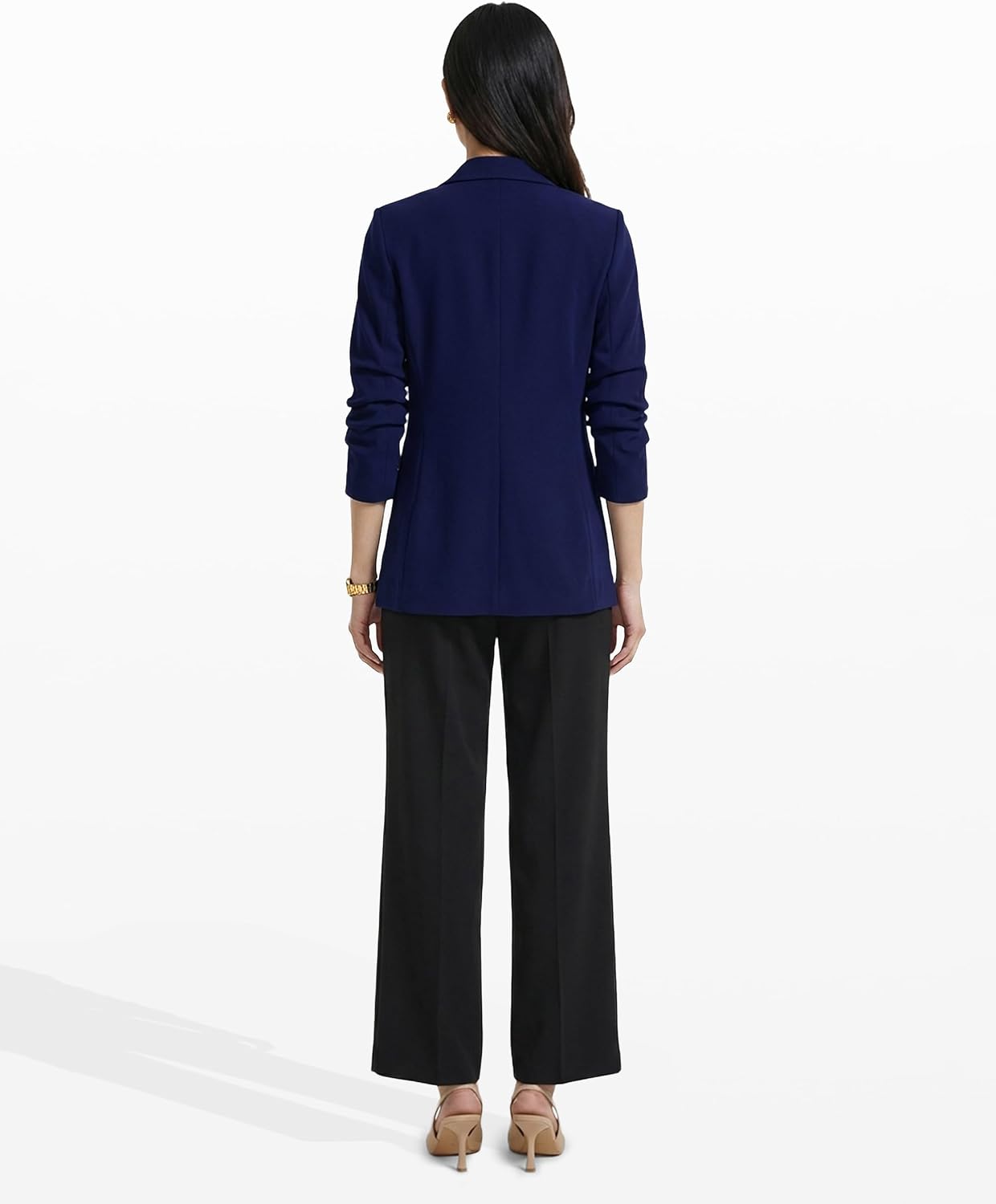 Women's Plus Size Scrunch Sleeve Open-Front Blazer Distant Mountain Print Notch Lapel Long Sleeve Relaxed Duster Jacket