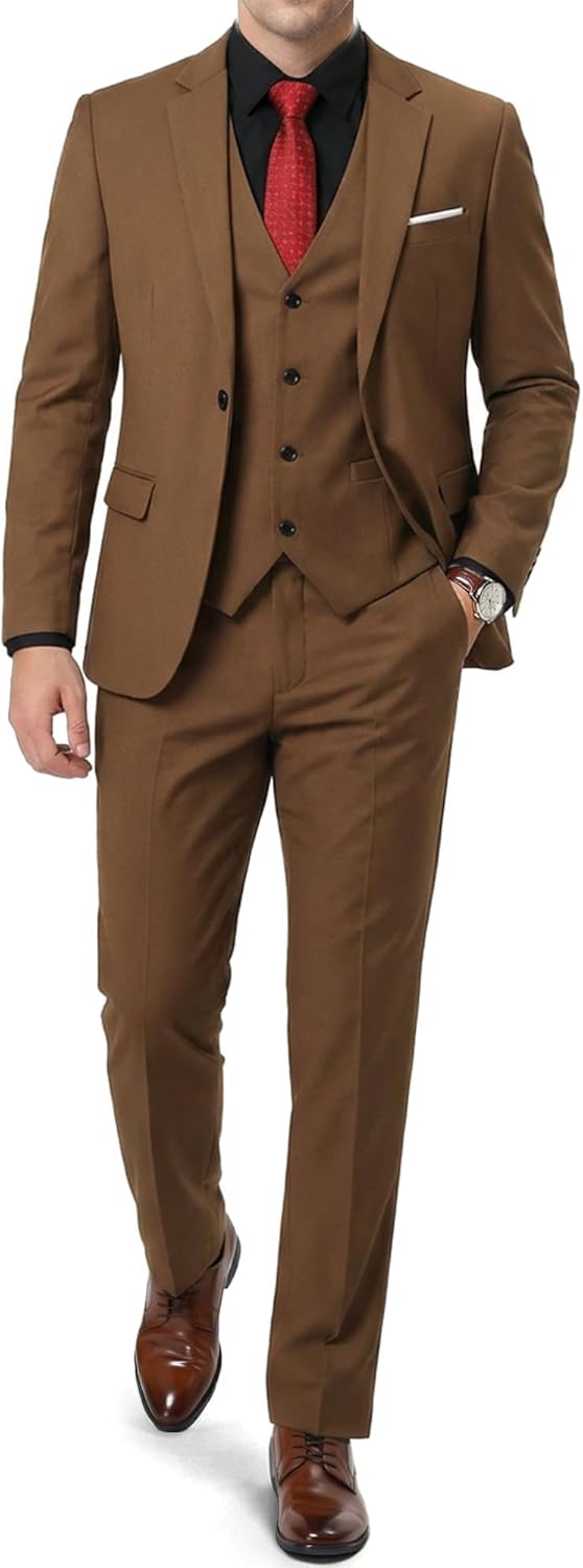 Slim Fit 3 Pieces Suit One Button Blazer Set Jacket Vest &amp Pants