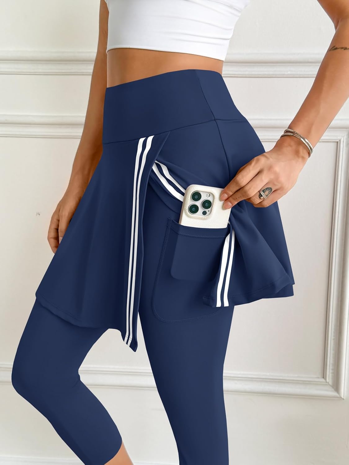 Skirted Leggings Contrast Tennis Athletic Wrap Skirt with Capris Leggings Pockets for Golf Pickleball Skirted Leggings Contrast Tennis Athletic Wrap Skirt with Capris Leggings Pockets for Golf Pickleball