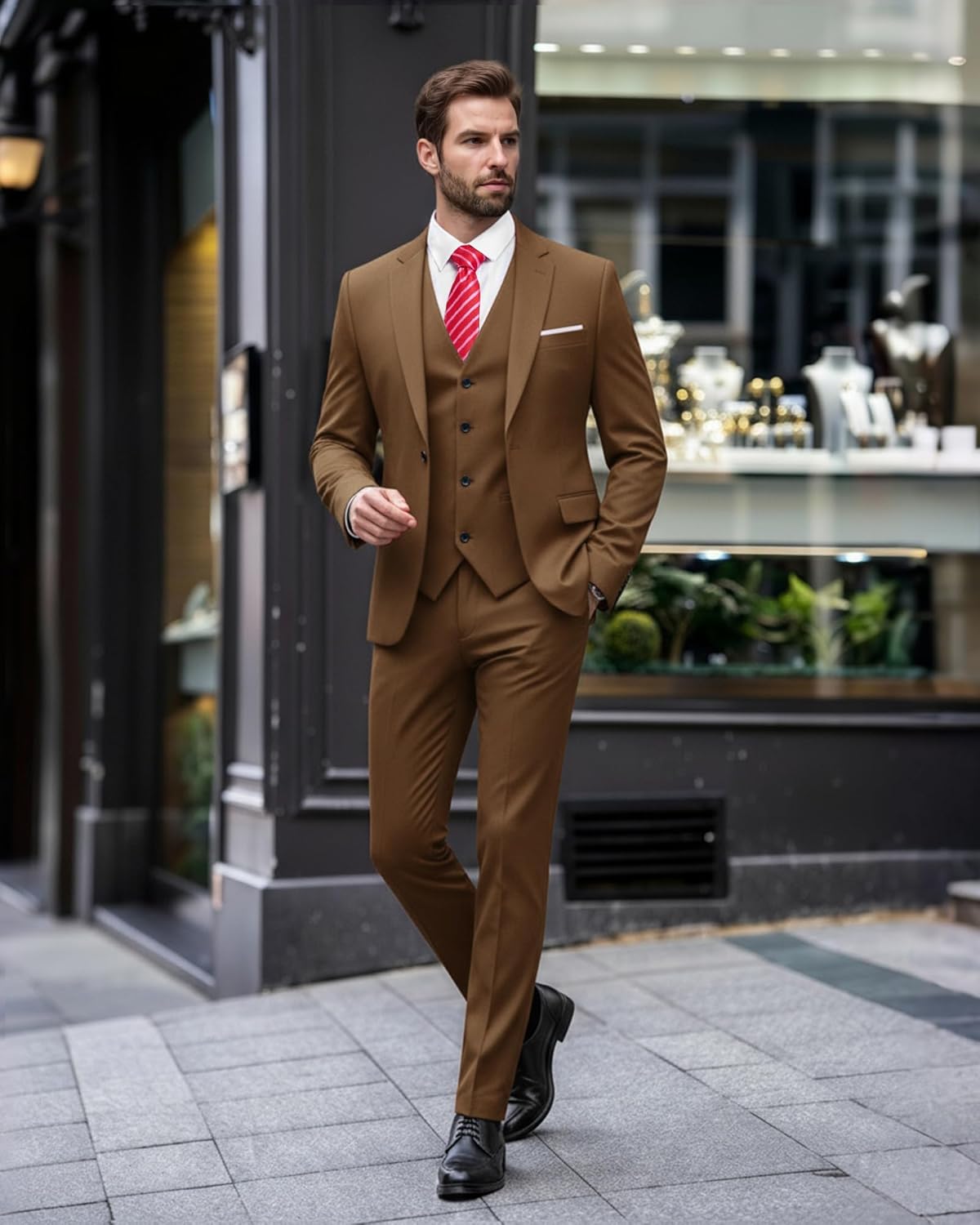 Slim Fit 3 Pieces Suit One Button Blazer Set Jacket Vest &amp Pants