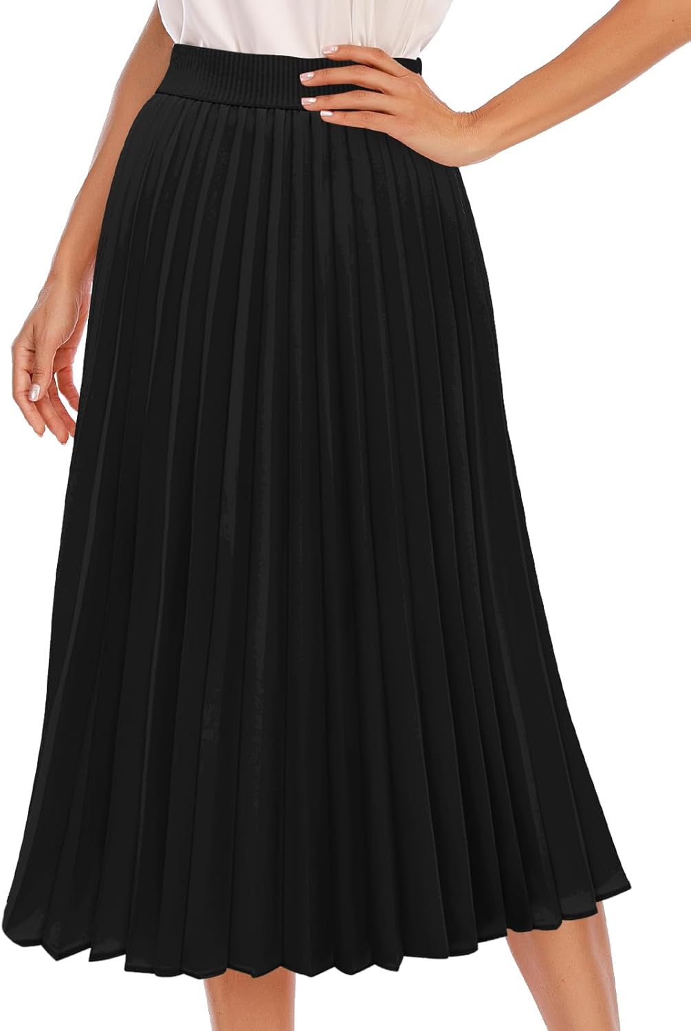 Pleated Midi Skirts for Long Aline Elastic High Waisted Chiffon Skirt