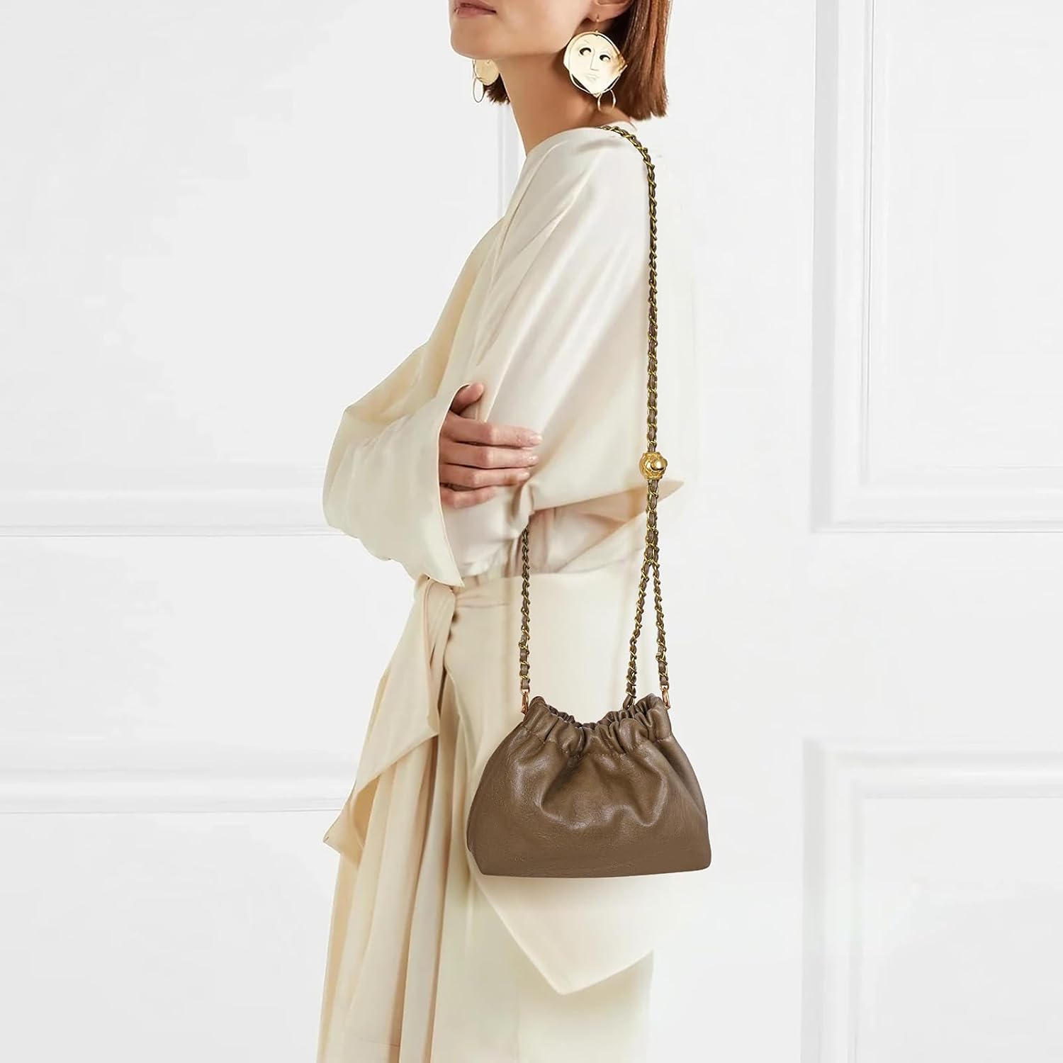 Womens Leather Chain Hobo Bag Tote Shoulder Handbag Crossbody Bags Trendy Drawstring Small Bag Dating Tote Purse Womens Leather Chain Hobo Bag Tote Shoulder Handbag Crossbody Bags Trendy Drawstring Small Bag Dating Tote Purse