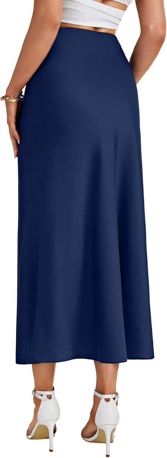Women's Satin Silky High Elastic Waist A Line Flowy Elegant Long Skirt Women's Satin Silky High Elastic Waist A Line Flowy Elegant Long Skirt