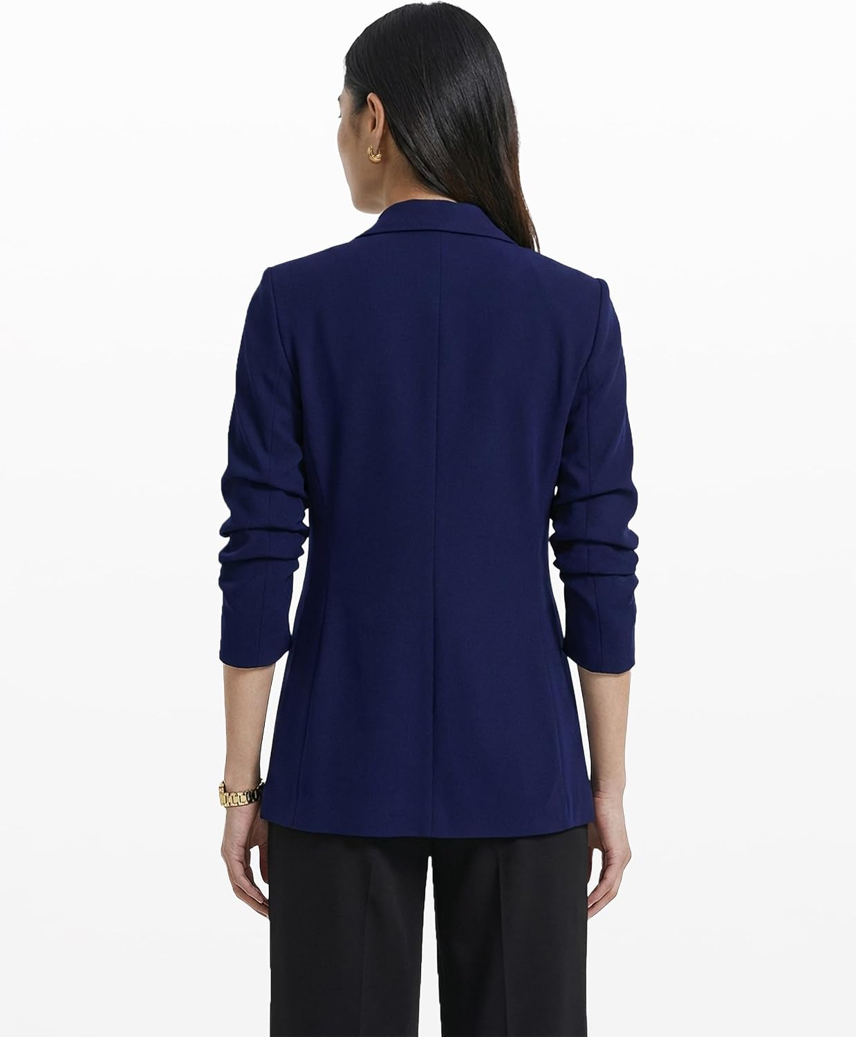 Women's Plus Size Scrunch Sleeve Open-Front Blazer Distant Mountain Print Notch Lapel Long Sleeve Relaxed Duster Jacket