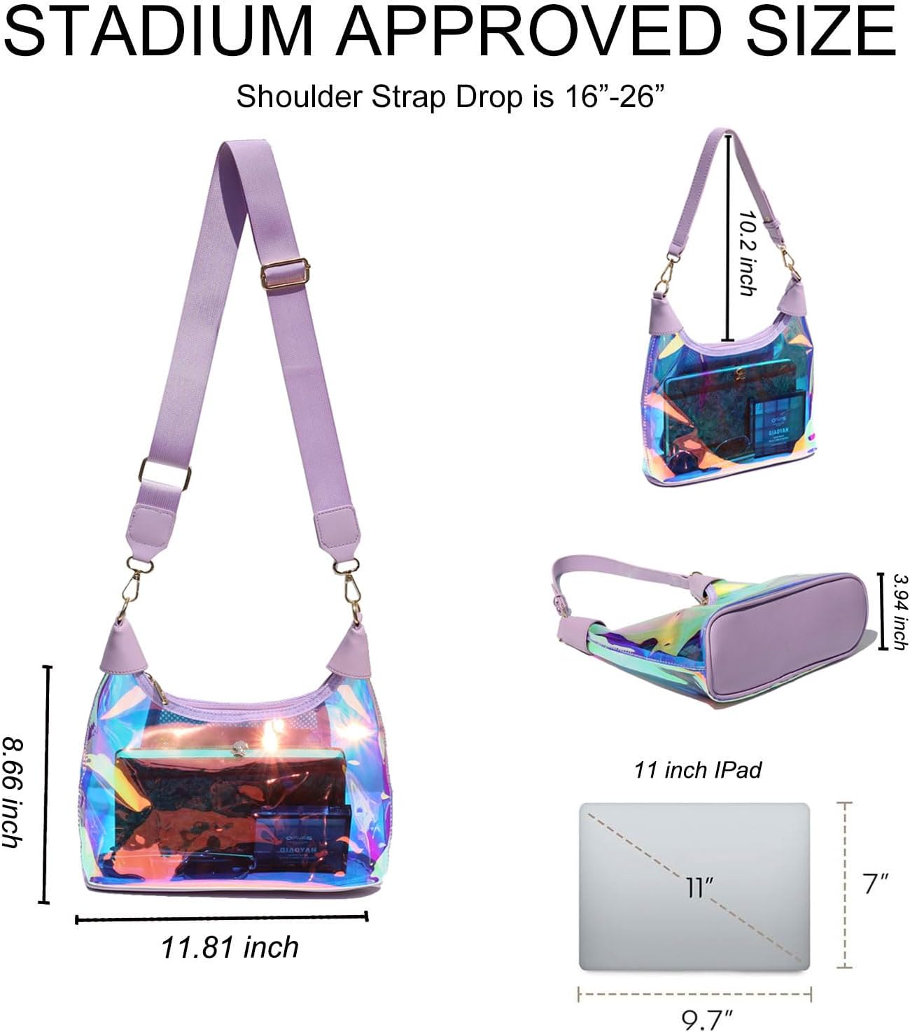 Clear Shoulder Bags for Women, Stadium Approved Cute Hobo Tote Crossbody Handbag Mini Clutch Purse