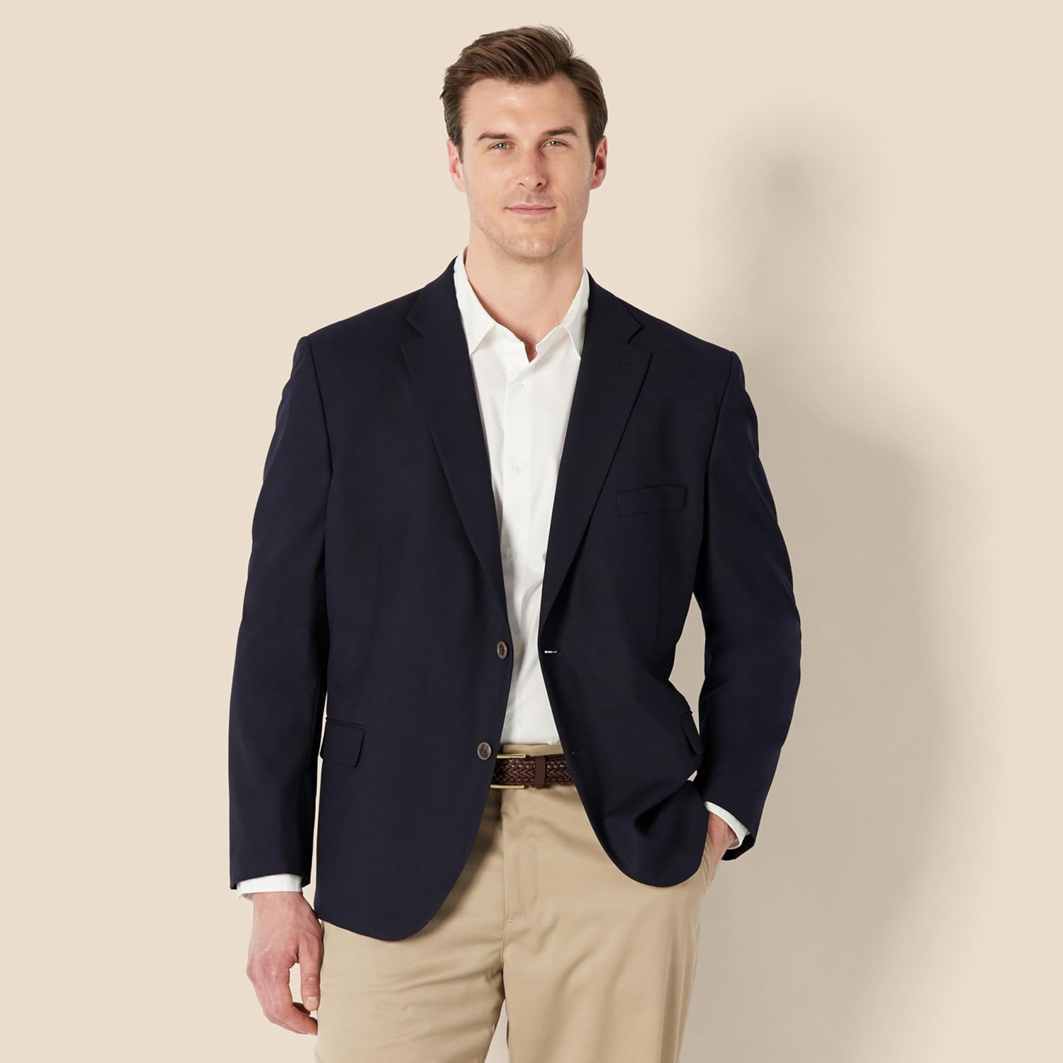 Men's Navy Notch Lapel 2-Button Blazer Flap Pocket Ticket Pocket Decorative Cuff Buttons Slim Fit Stretch Business Office Work Jacket Men's Navy Notch Lapel 2-Button Blazer Flap Pocket Ticket Pocket Decorative Cuff Buttons Slim Fit Stretch Business Office Work Jacket