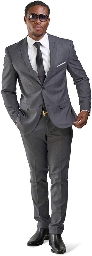Slim Fit Suit Micro Textured Weave 2 Button Notch Collar Slim Fit Suit Micro Textured Weave 2 Button Notch Collar